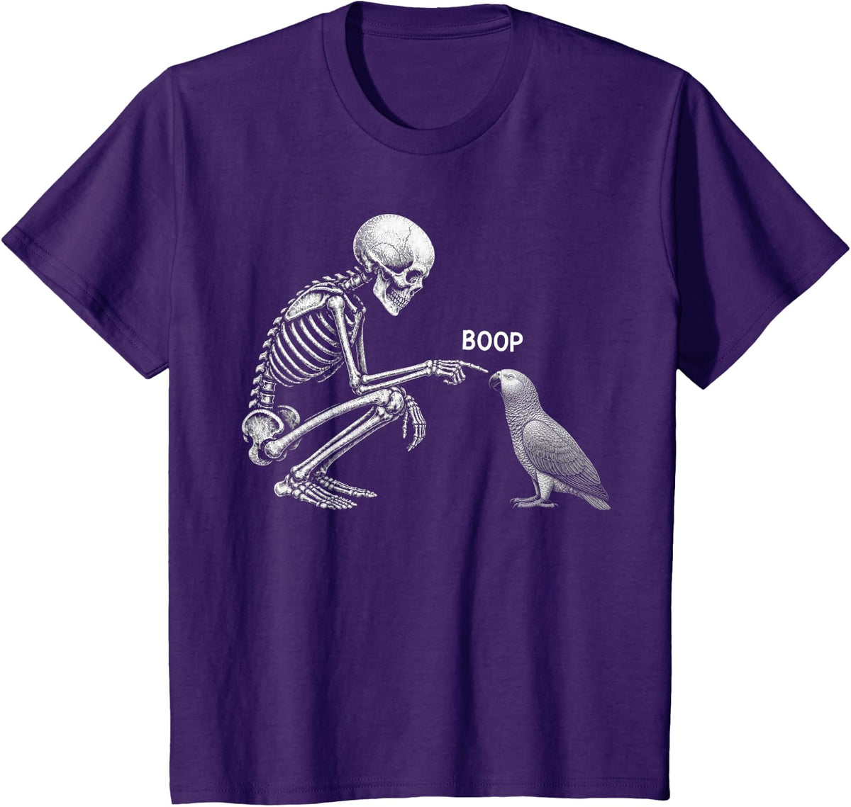 Skeleton Boop African Grey Parrot Nose Vintage Halloween T-Shirt - Purple