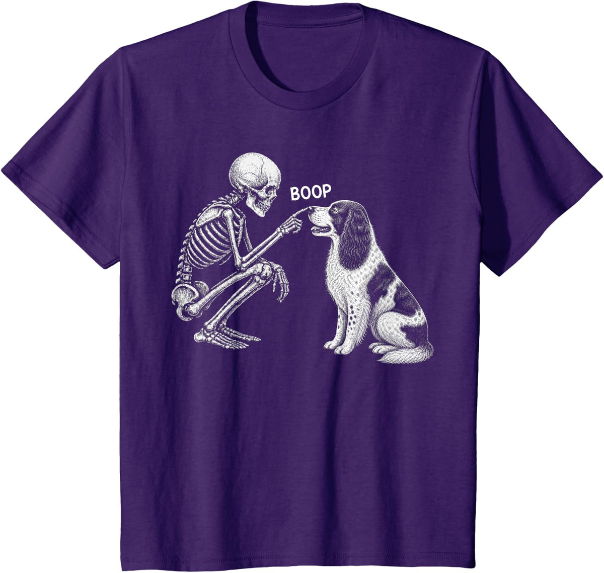 Skeleton Boop English Springer Spaniel Dog Nose Halloween T-Shirt - Purple