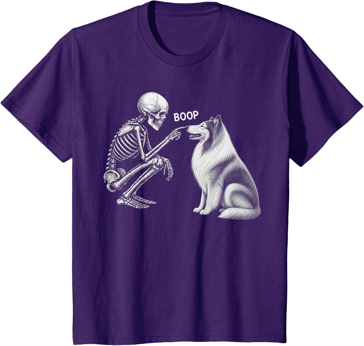 Skeleton Boop Rough Collie Dog Nose Vintage Halloween T-Shirt - Purple
