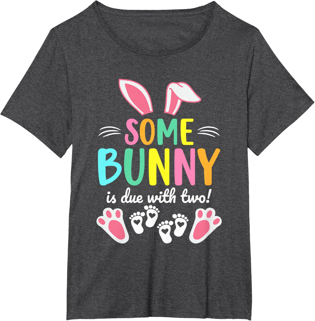 Somebunny is Due with Two Easter Twin Pregnancy Announcement T-Shirt - Dark Heather Grey
