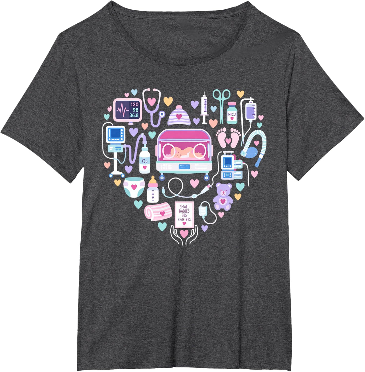 Small Babies Big Fighters Nicu Nurse T-Shirt - Dark Heather Grey