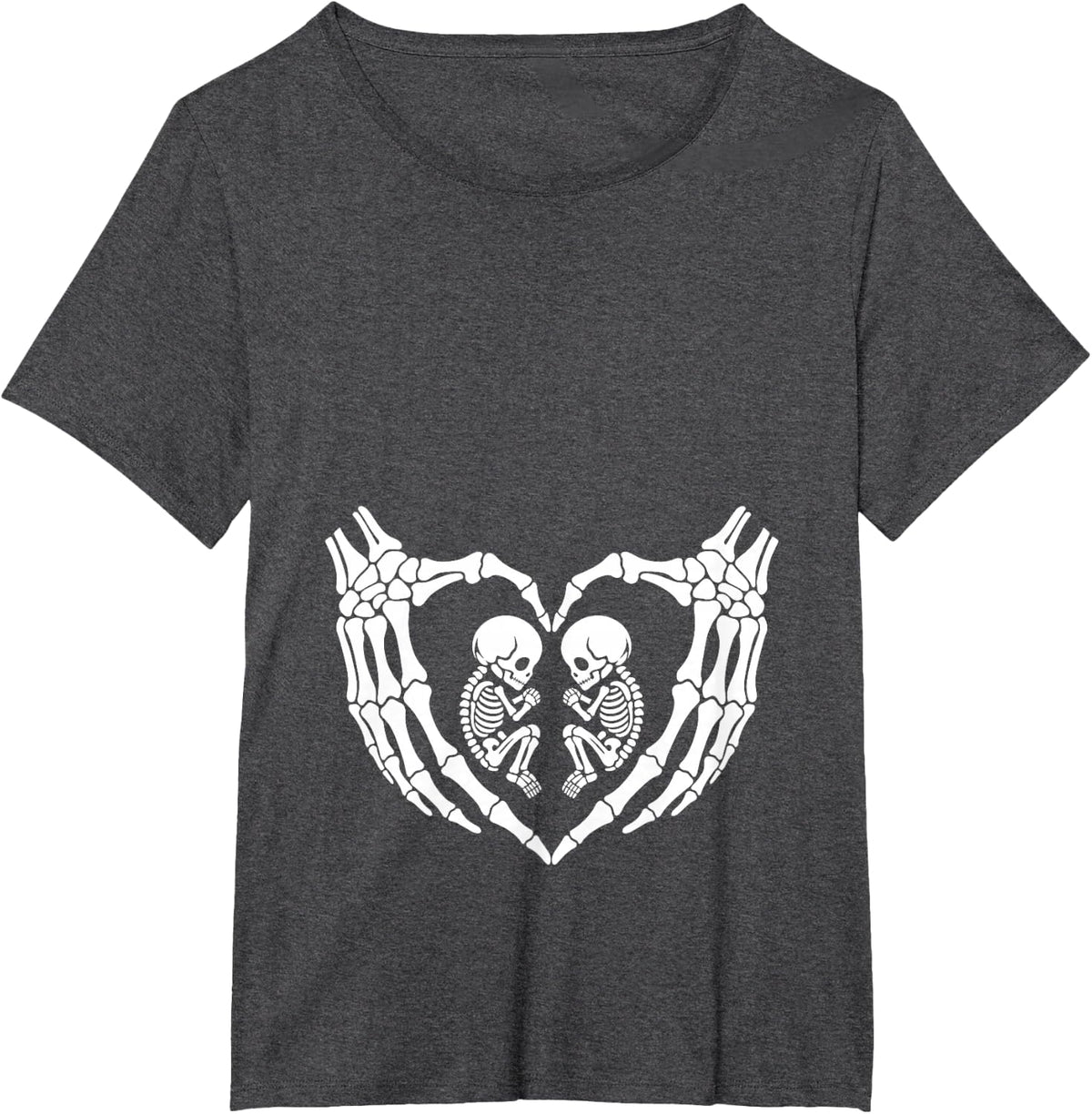 Skeleton Halloween Twins Pregnancy Announcement Pregnant Mom T-Shirt - Dark Heather Grey