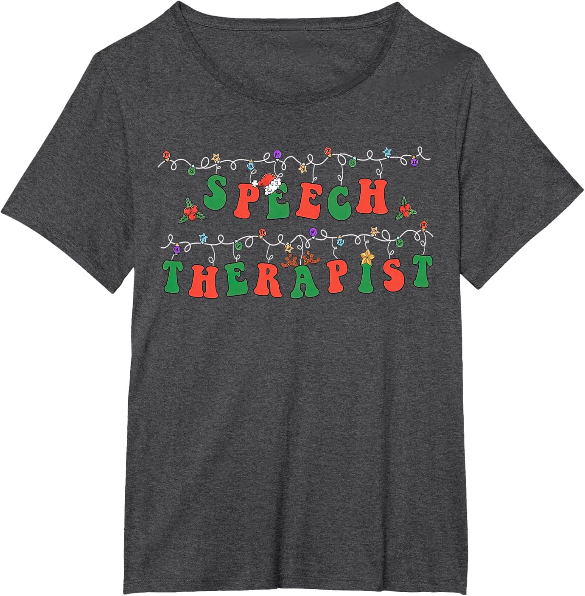 SLP Speech Therapist Santa Hat Christmas Lights Xmas Pajama T-Shirt - Dark Heather Grey