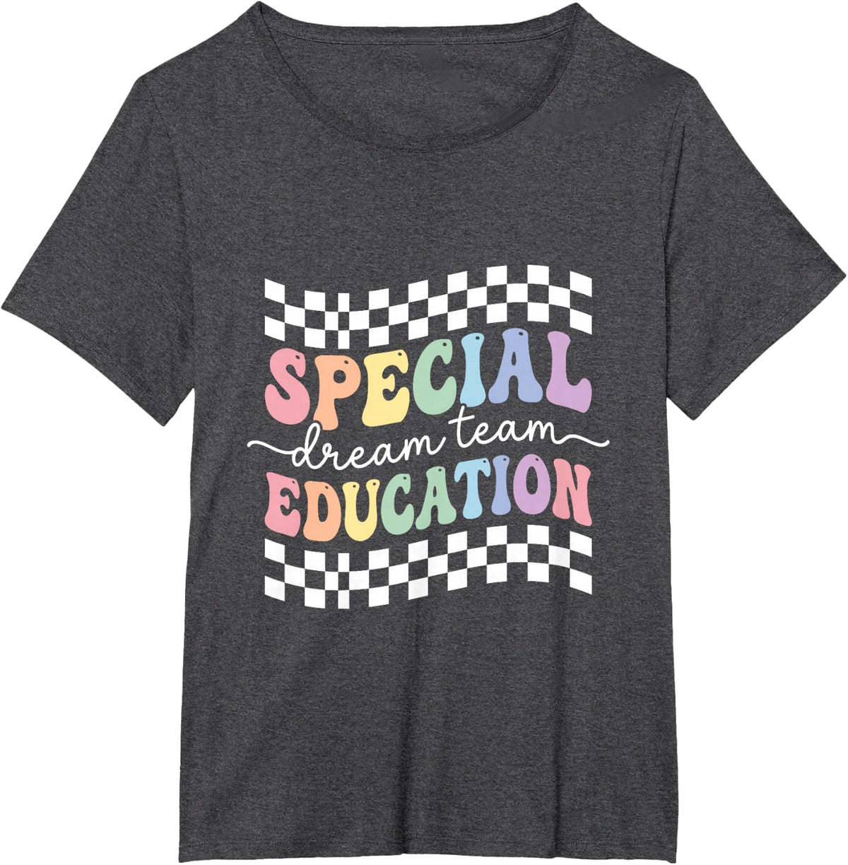 Special Education Dream Team SPED Teacher Retro Checkered T-Shirt - Dark Heather Grey