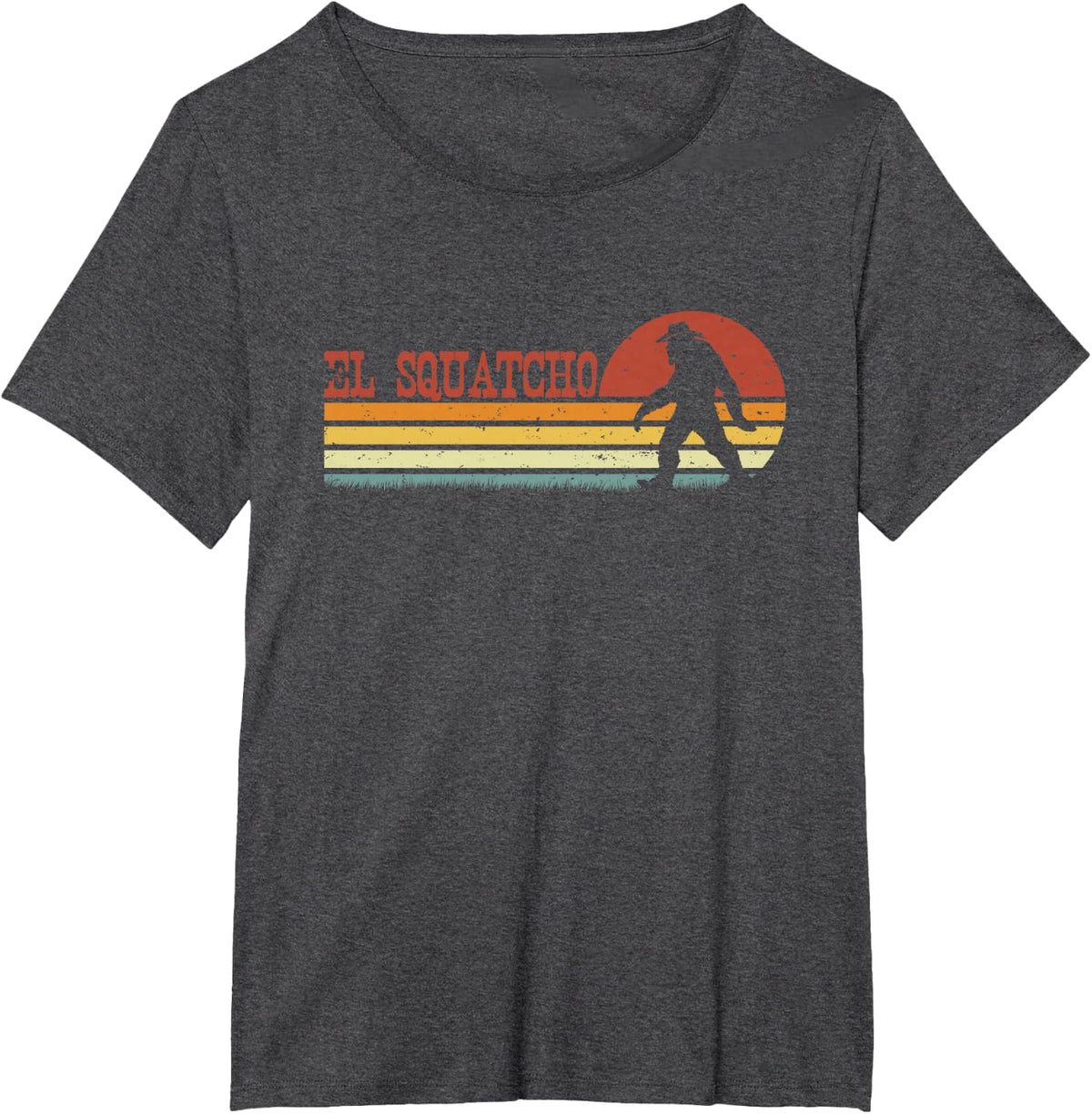 El Squatcho Funny Bigfoot Cinco De Mayo T-Shirt Tee Mexican Sasquatch Retro Stripes Gift For Men Women - Dark Heather Grey