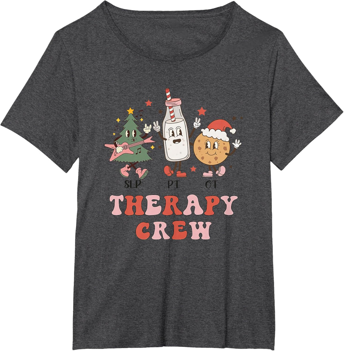 SLP OT PT Therapy Crew Christmas Tree Cookies and Milk T-Shirt - Dark Heather Grey