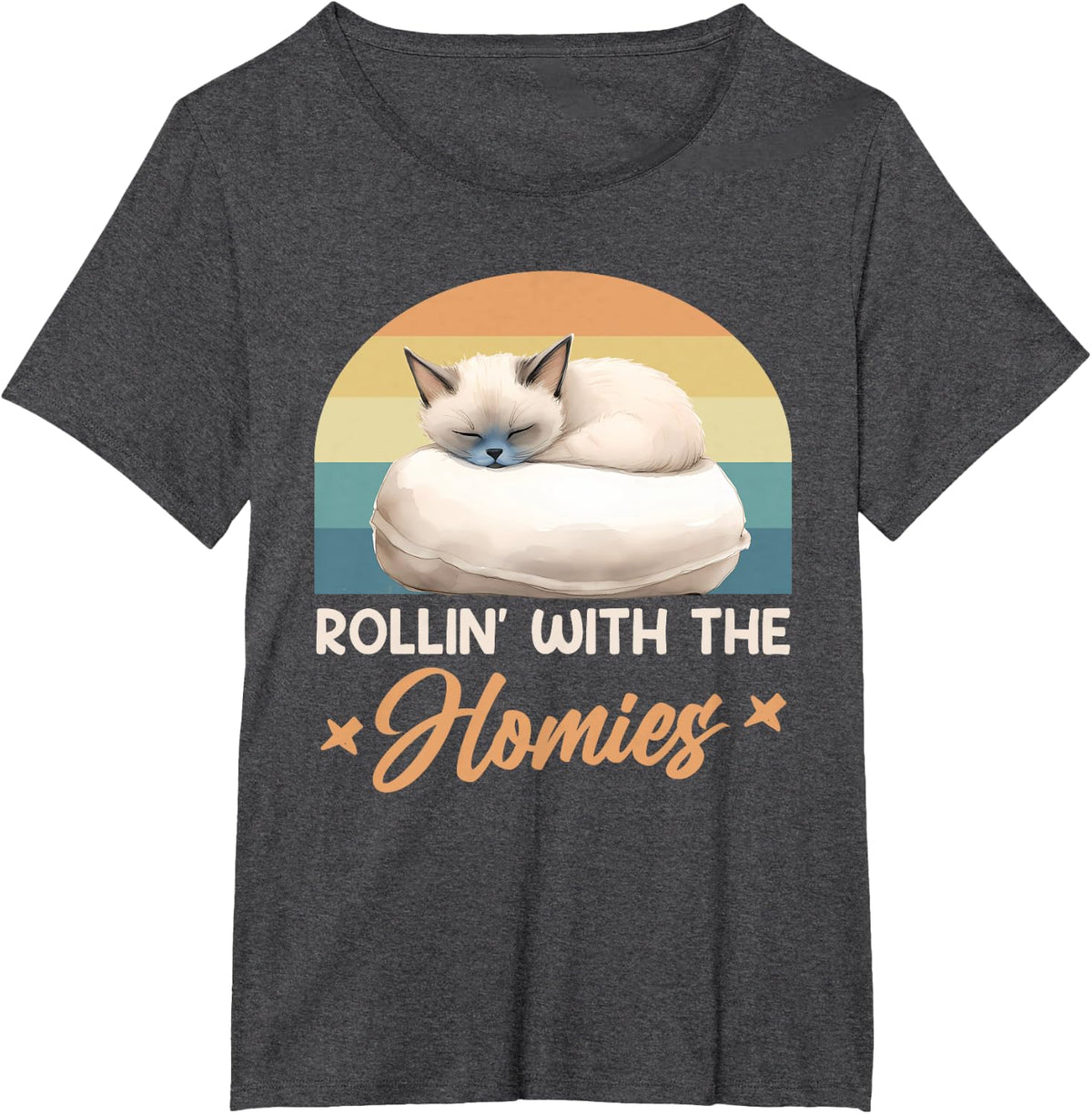 Siamese Cats ROLLIN' WITH THE HOMIES Funny Vintage T-Shirt - Dark Heather Grey