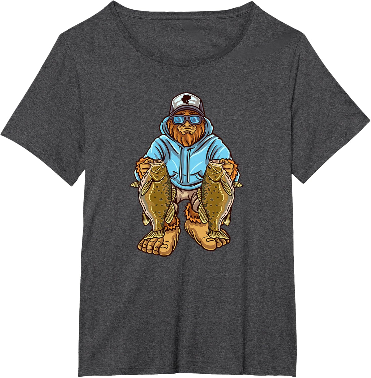Smallmouth Bass Fishing Bigfoot Fisherman T-Shirt - Dark Heather Grey