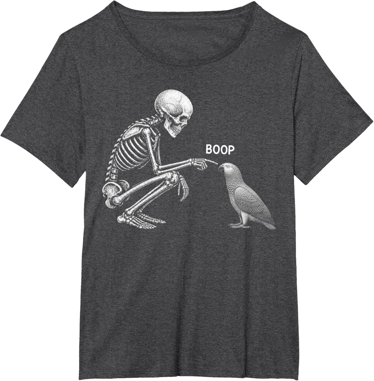 Skeleton Boop African Grey Parrot Nose Vintage Halloween T-Shirt - Dark Heather Grey