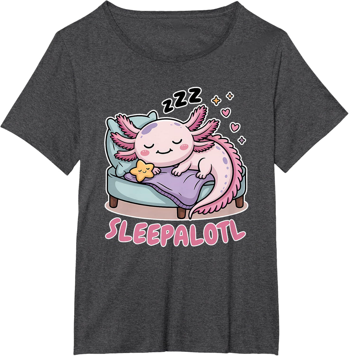 Sleepalotl, Cute Axolotl Sleeping T-Shirt - Dark Heather Grey