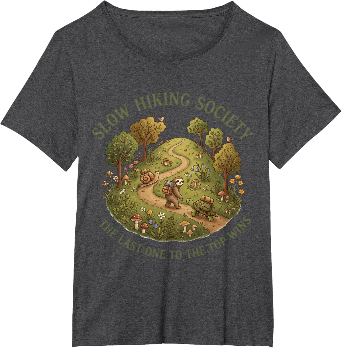 Slow Hiking Society The Last One to The Top Wins Funny Sloth T-Shirt - Dark Heather Grey