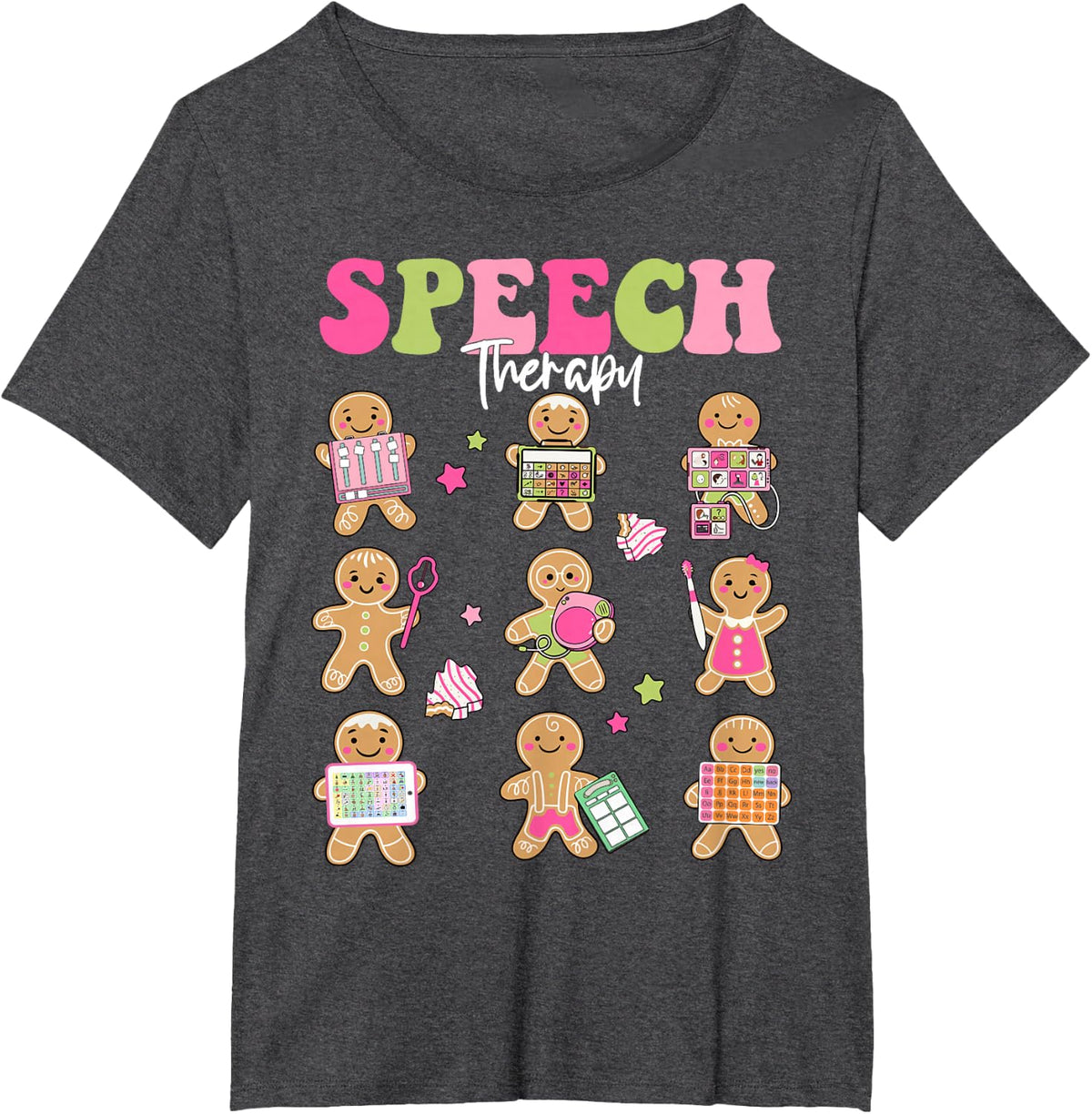 SLP Speech Language Pathologist Santa Christmas Gingerbread T-Shirt - Dark Heather Grey