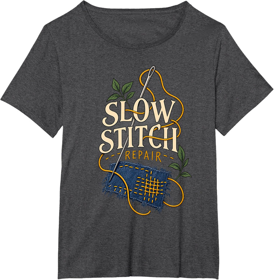 Slow Stitch Repair for Sewing and Mending Hobbyist T-Shirt - Dark Heather Grey