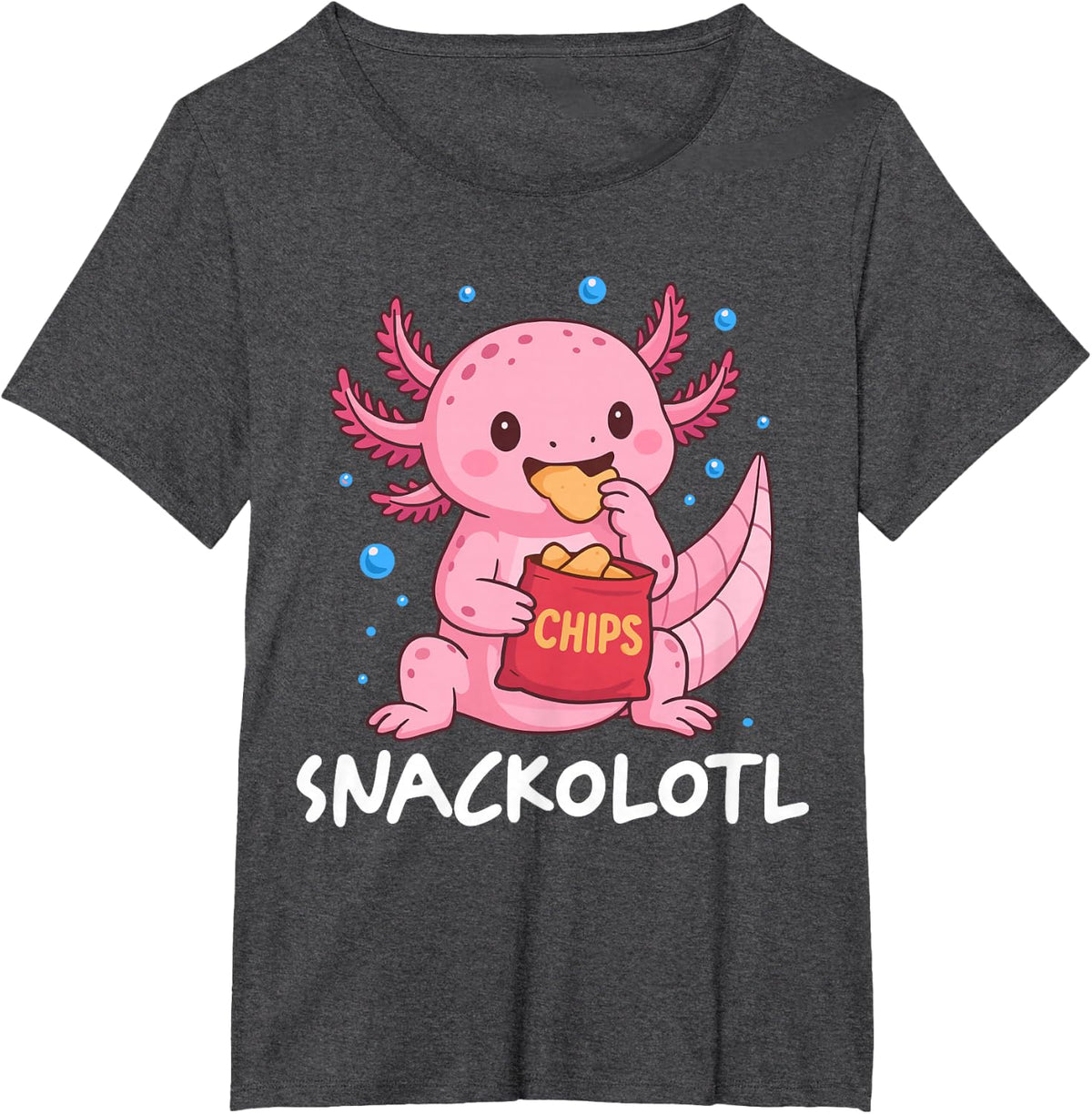 Snackolotl Axolotl Snack T-Shirt Tee for Kids Boys Girls Men Women - Dark Heather Grey