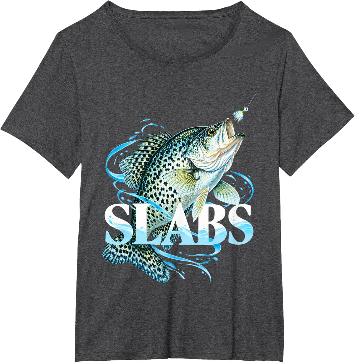 Slabs Crappie Fish T-Shirt - Dark Heather Grey