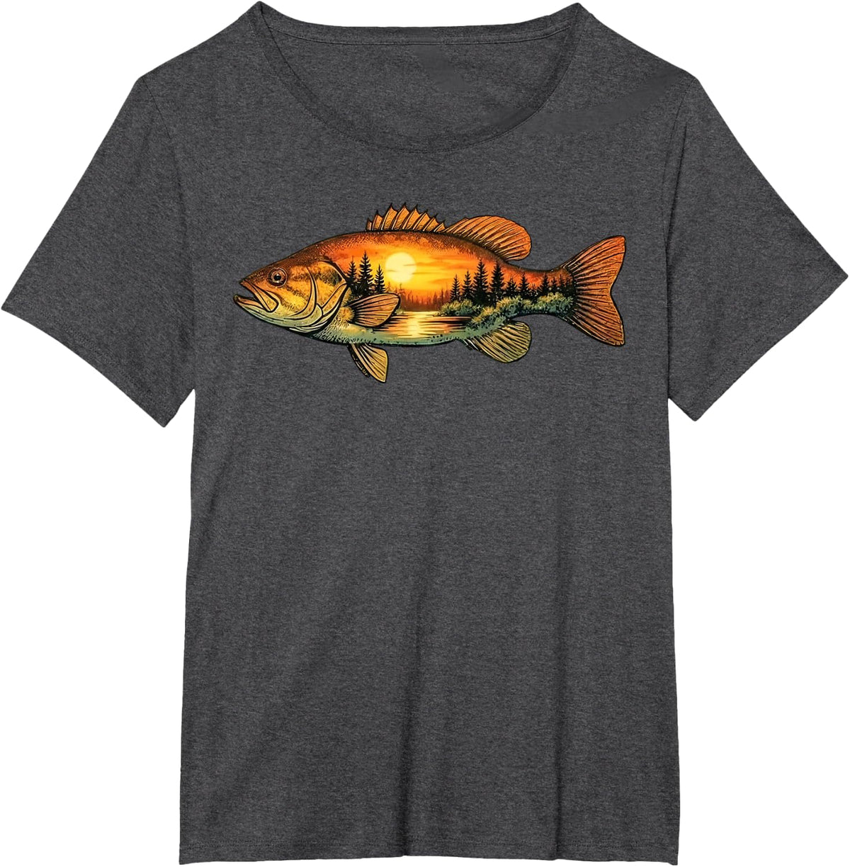 Smallmouth bass Fishing Sunset Nature Landscape T-Shirt - Dark Heather Grey