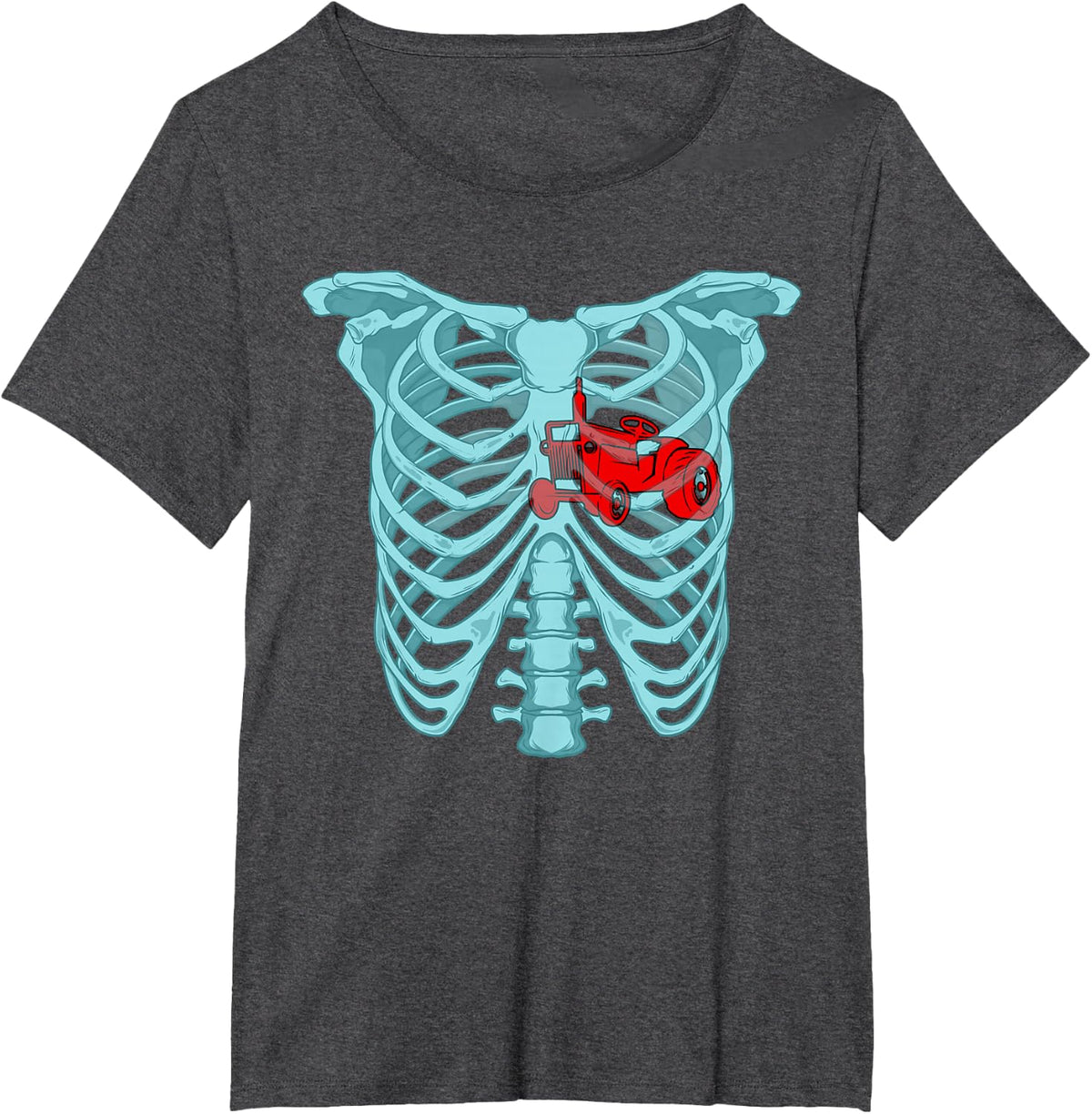 Skeleton rib cage tractor lover farmer funny Halloween T-Shirt - Dark Heather Grey