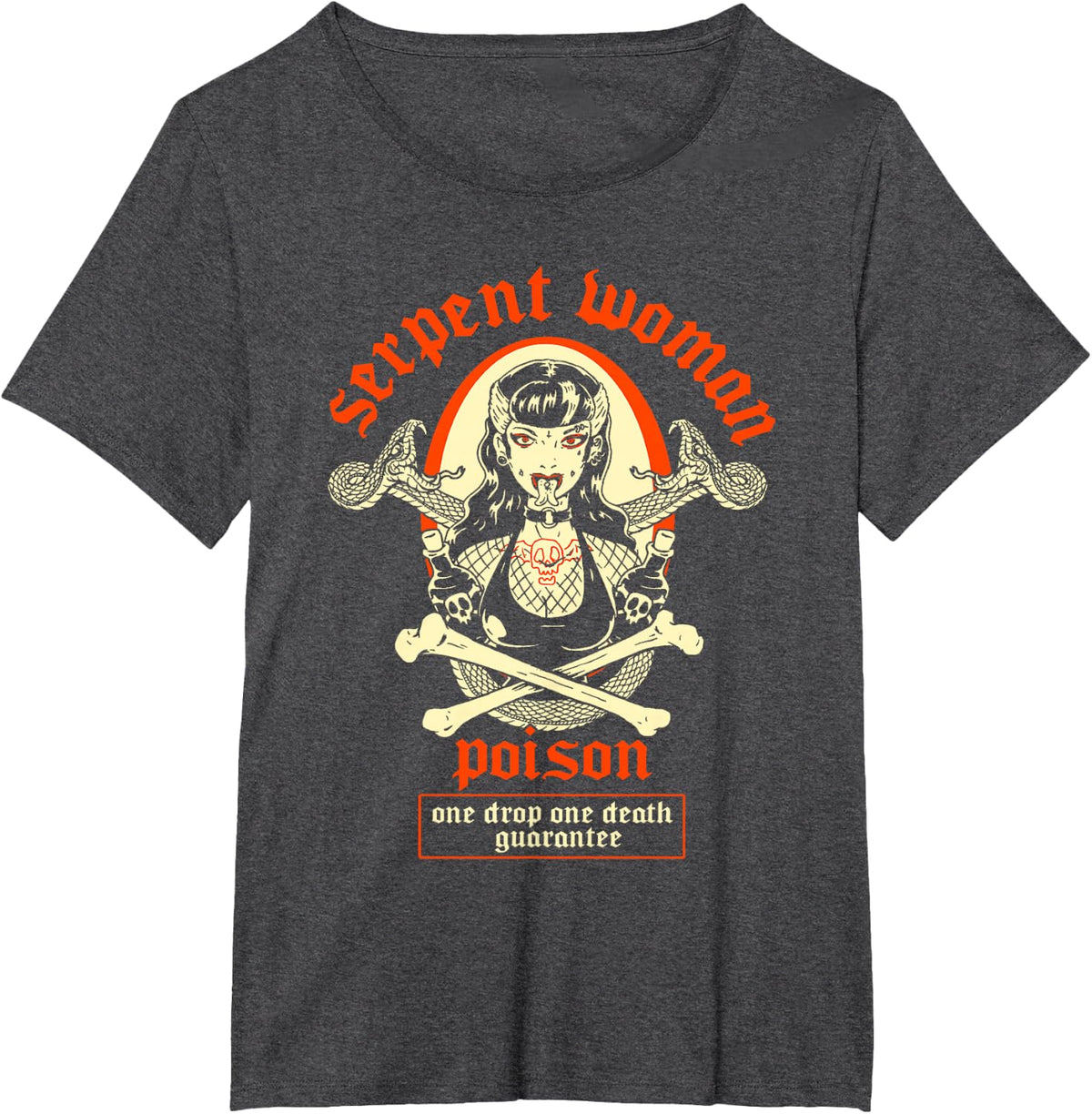 Snake Woman Goth Girl Psychobilly Tattooed Pinup Gift T-Shirt - Dark Heather Grey