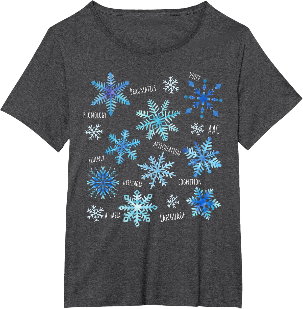 Snowflakes Speech Therapy SLP Speech Pathologist Christmas T-Shirt - Dark Heather Grey
