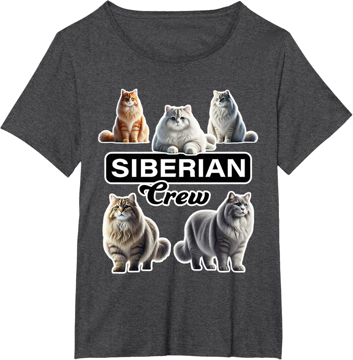 Siberian Cat Crew T-Shirt - Dark Heather Grey