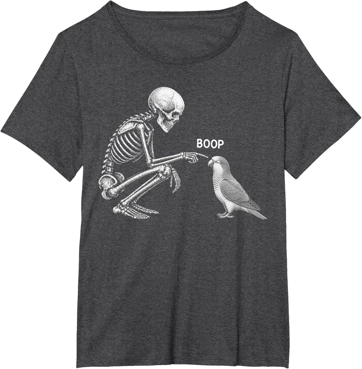 Skeleton Boop Quaker Parrot Nose Vintage Halloween Bird T-Shirt - Dark Heather Grey