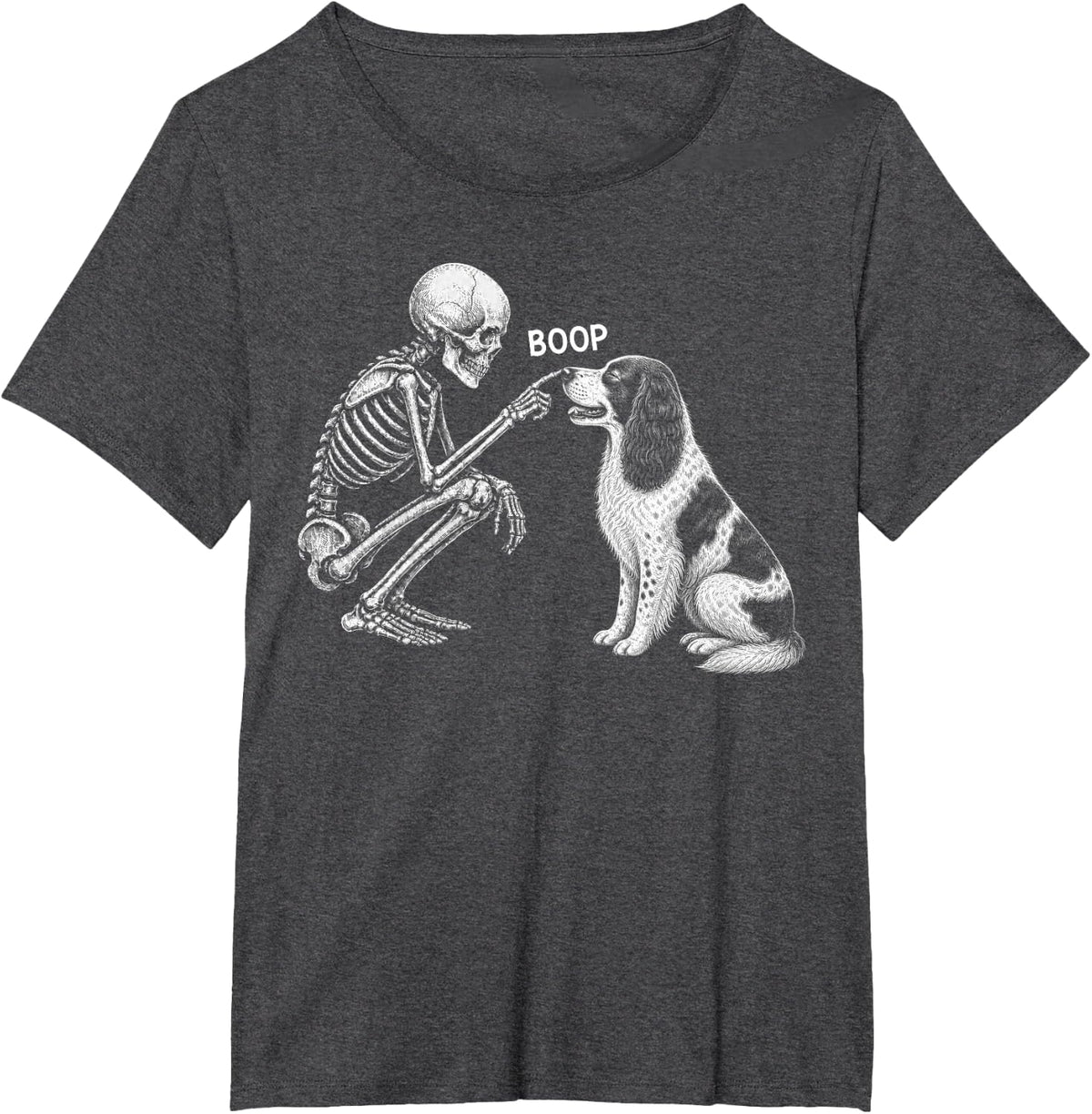 Skeleton Boop English Springer Spaniel Dog Nose Halloween T-Shirt - Dark Heather Grey