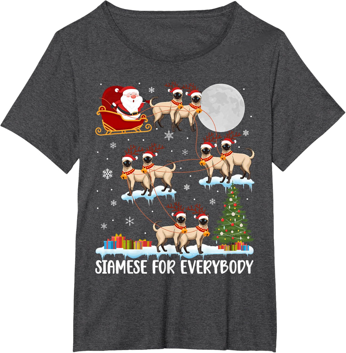 Siamese for Everybody Siamese Christmas Siamese Cat Xmas T-Shirt - Dark Heather Grey