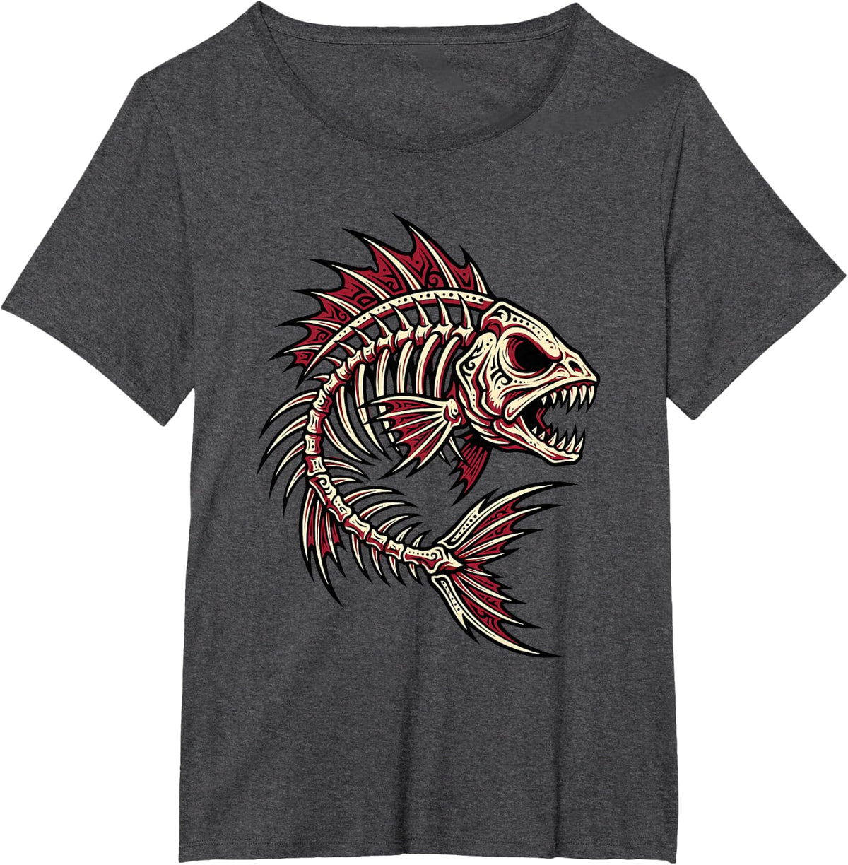 Skeleton Fish Bones Fishing Lover Fisherman Angler T-Shirt - Dark Heather Grey