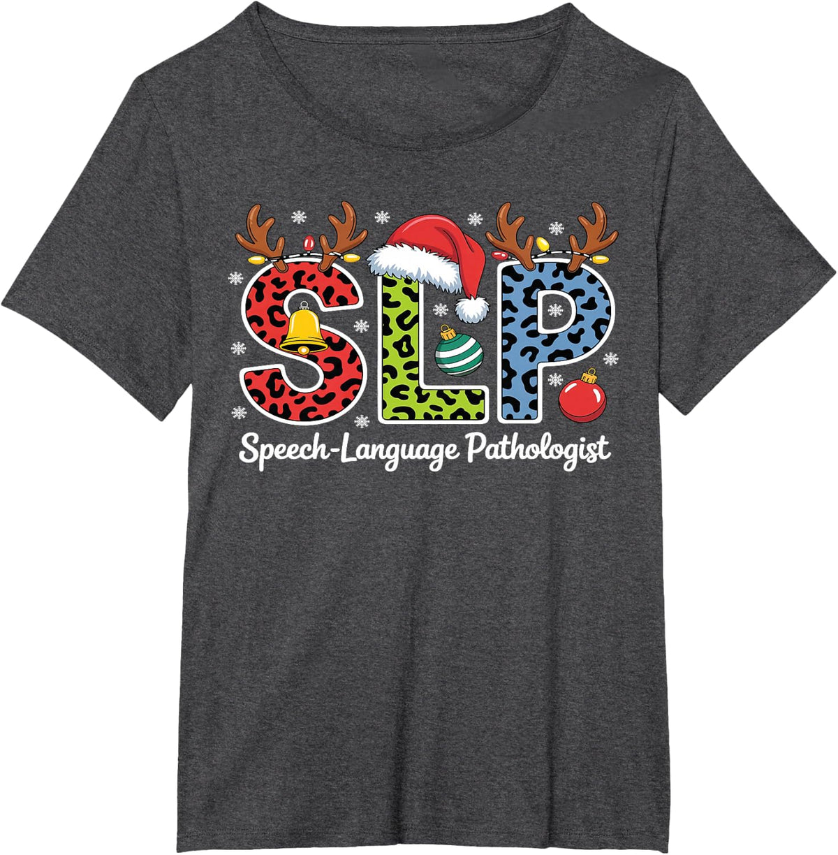 SLP Funny Christmas Speech Language Pathologist Santa Xmas T-Shirt - Dark Heather Grey