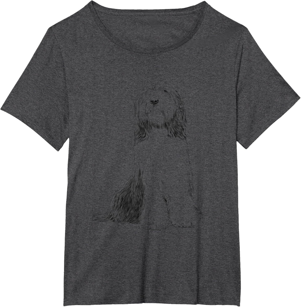 Sitting Dog Bearded Collie T-Shirt - Dark Heather Grey