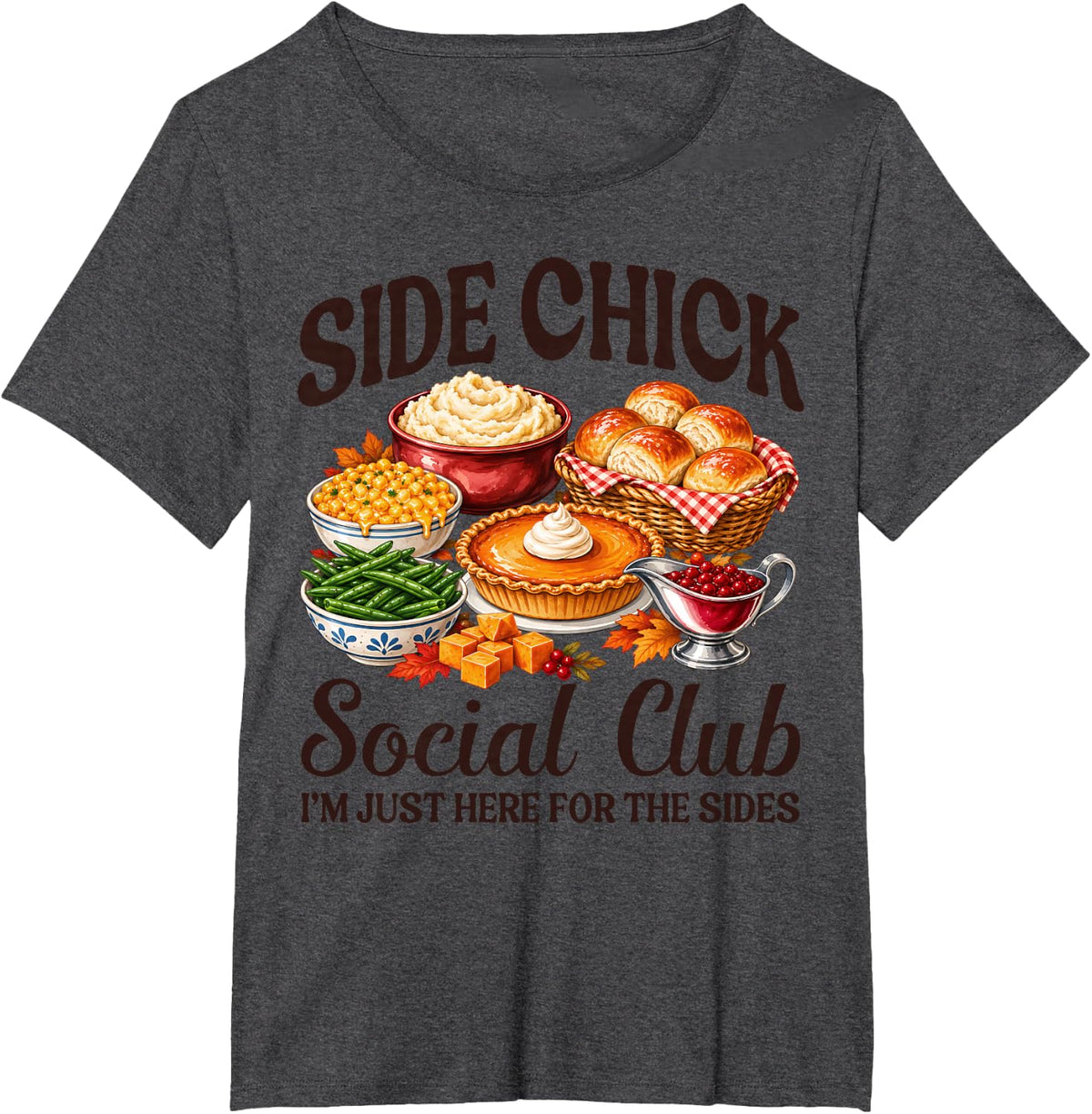 Side Chick Social Club Thanksgiving Side Dish Doodle Kids T-Shirt - Dark Heather Grey