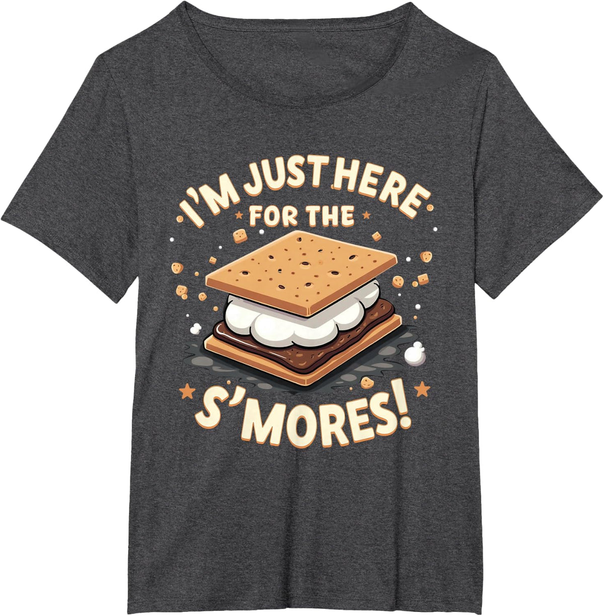 Smores Lover I'm Just Here For The S'mores! S'more Campfire T-Shirt - Dark Heather Grey