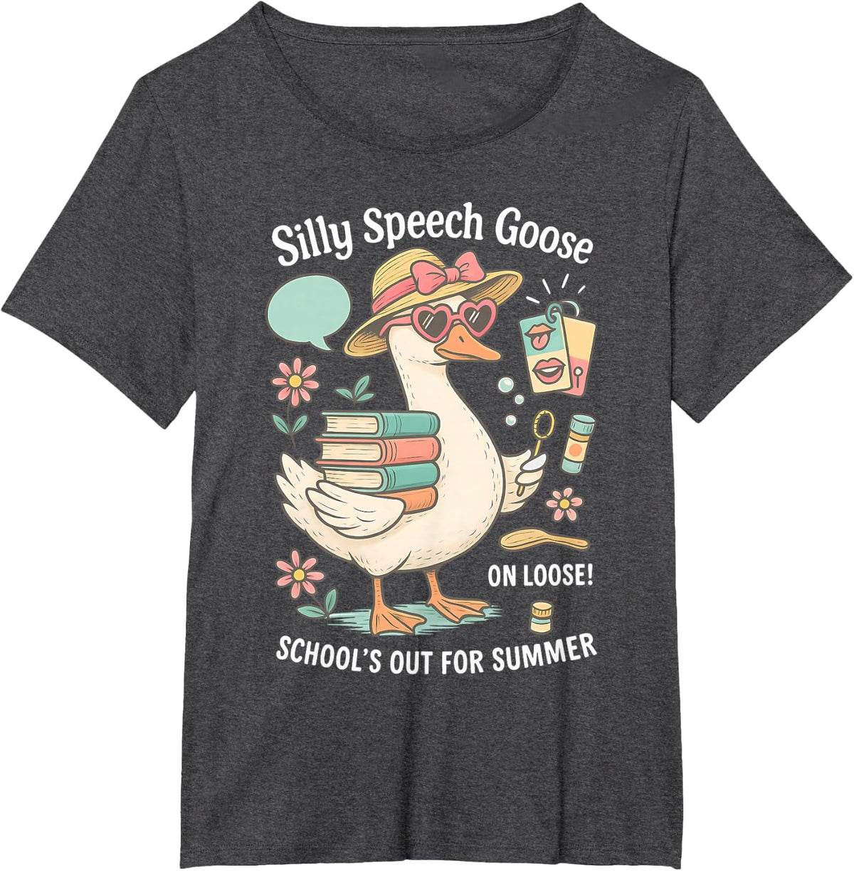 Silly Speech Goose On The Loose SLP School's Out for Summer T-Shirt - Dark Heather Grey