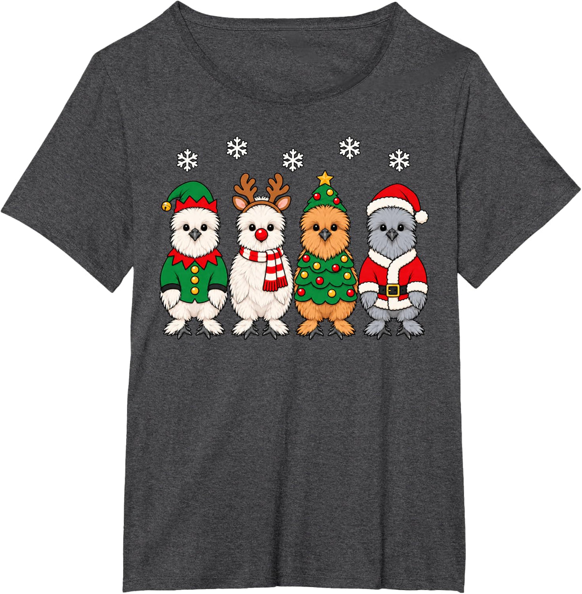 Silkie Chicken Christmas Reindeer Santa Farm Animal T-Shirt - Dark Heather Grey