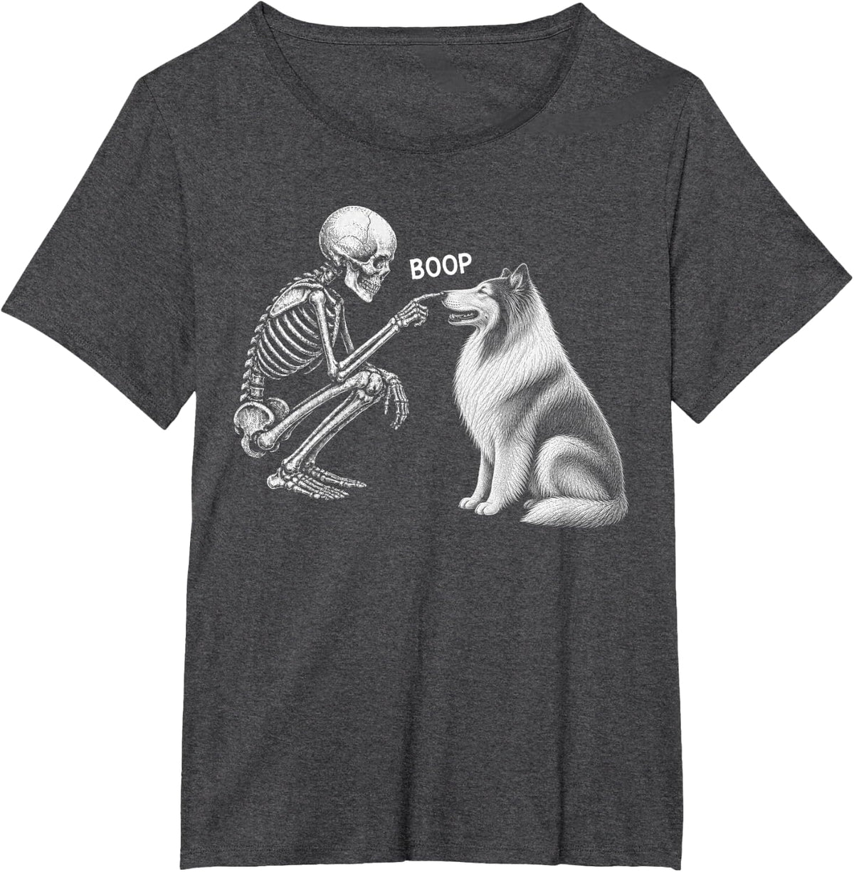 Skeleton Boop Rough Collie Dog Nose Vintage Halloween T-Shirt - Dark Heather Grey