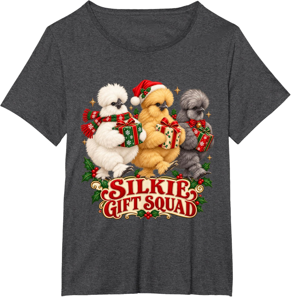 Silkie Squad Cute Christmas Chicken Lover Holiday Merry Xmas T-Shirt - Dark Heather Grey