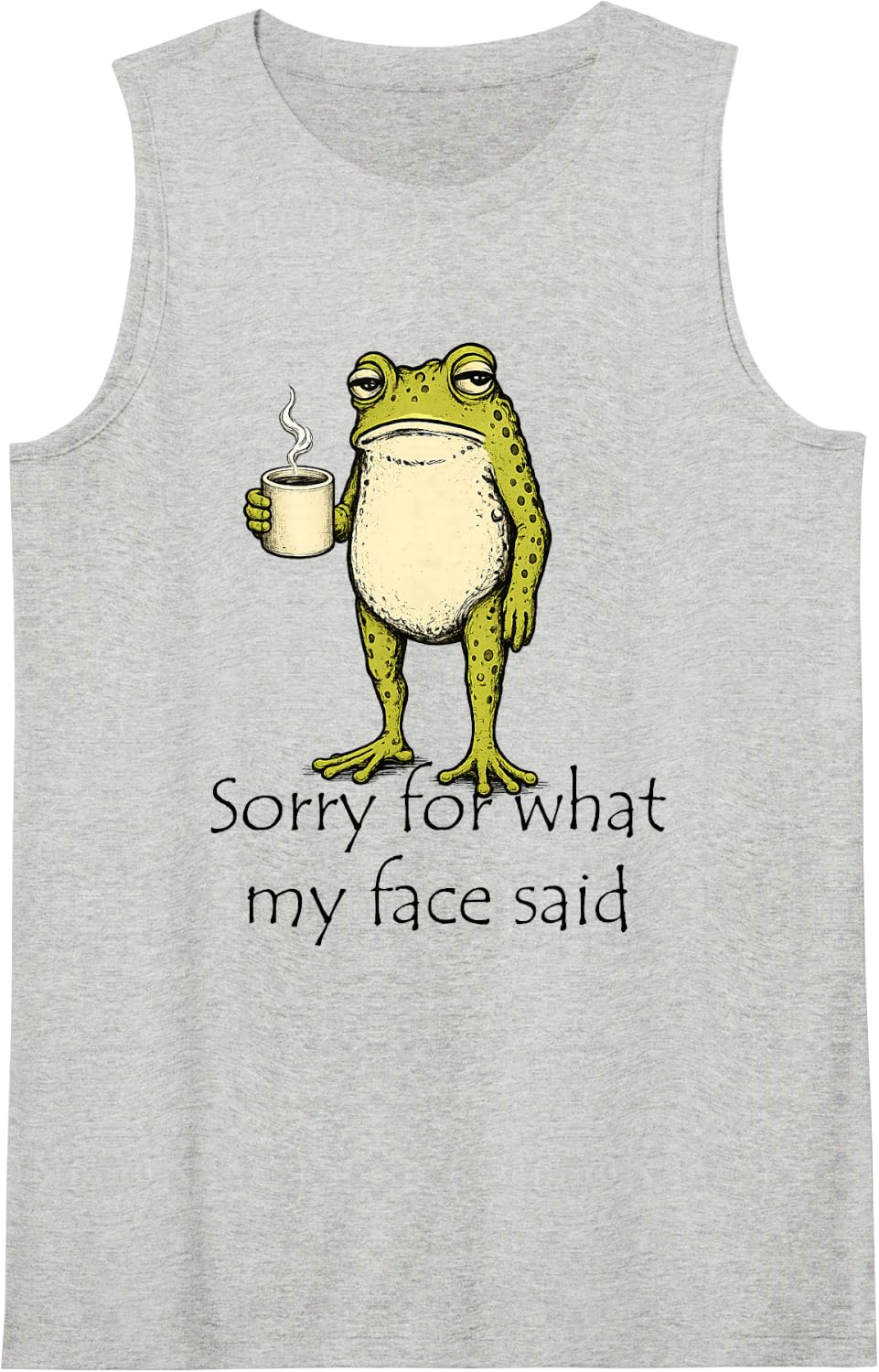 Sorry for What My Face Said Funny Coffee Frog Sleeveless Tank Top - Heather Grey