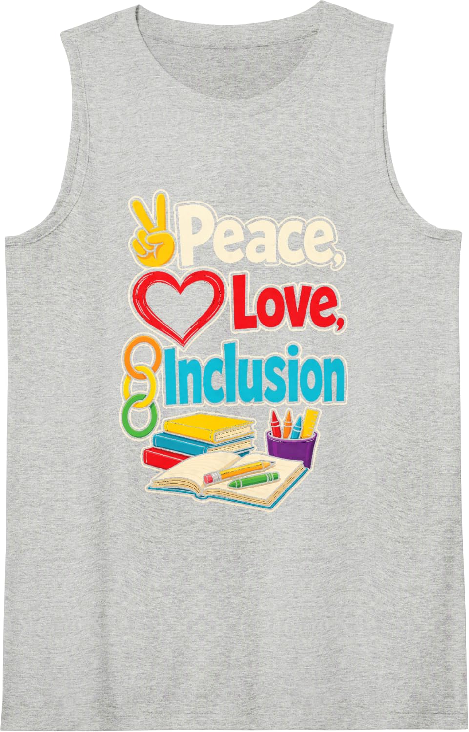 Special Education Staff Peace Love Inclusion SPED Team Sleeveless Tank Top - Heather Grey