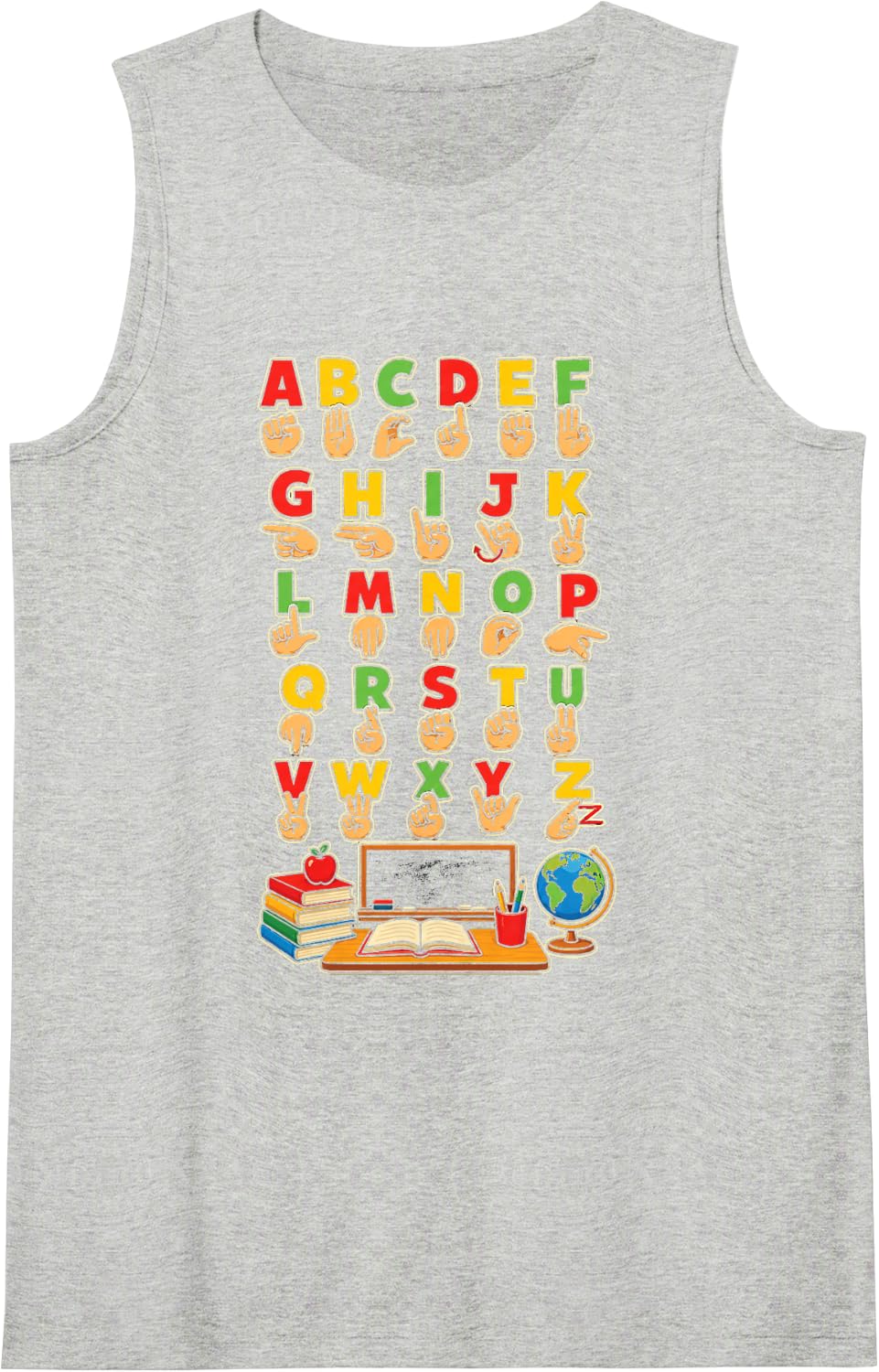 Special Education Sped Team Sign Language Alphabet A to Z Sleeveless Tank Top - Heather Grey