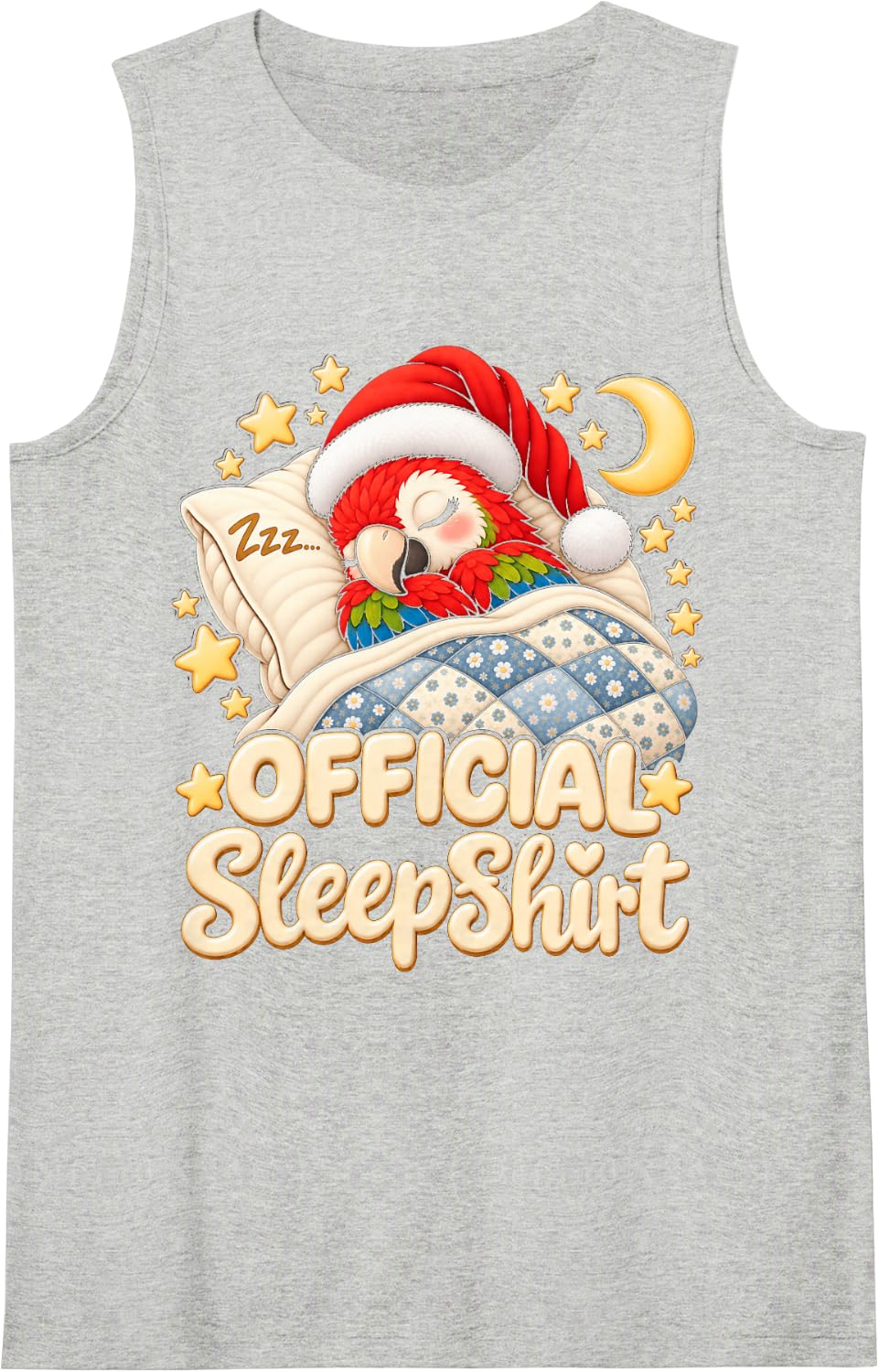 Sleeping Parrot Santa Hat Christmas Bedtime Girls Women Kids Sleeveless Tank Top - Heather Grey