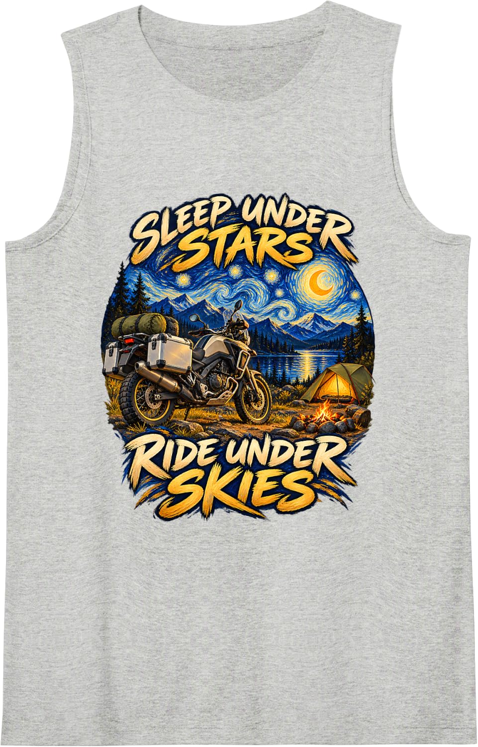 Sleep Under Stars Ride Under Skies Moto Camper Sleeveless Tank Top - Heather Grey