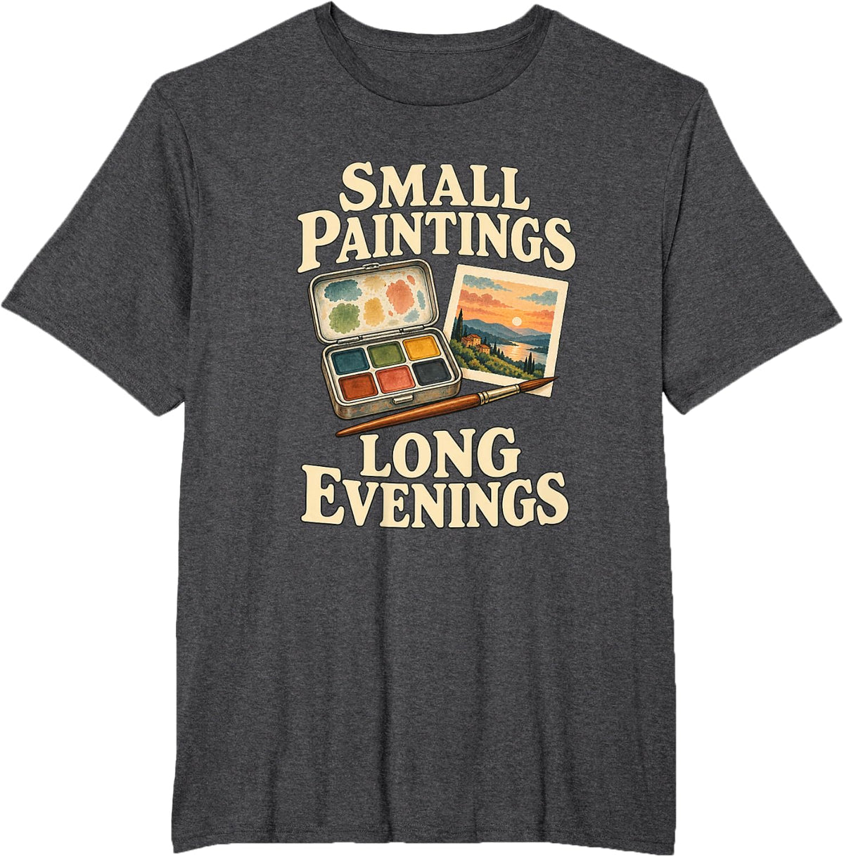 Small Paintings Long Evenings Mini Watercolor Artist T-Shirt - Dark Heather Grey