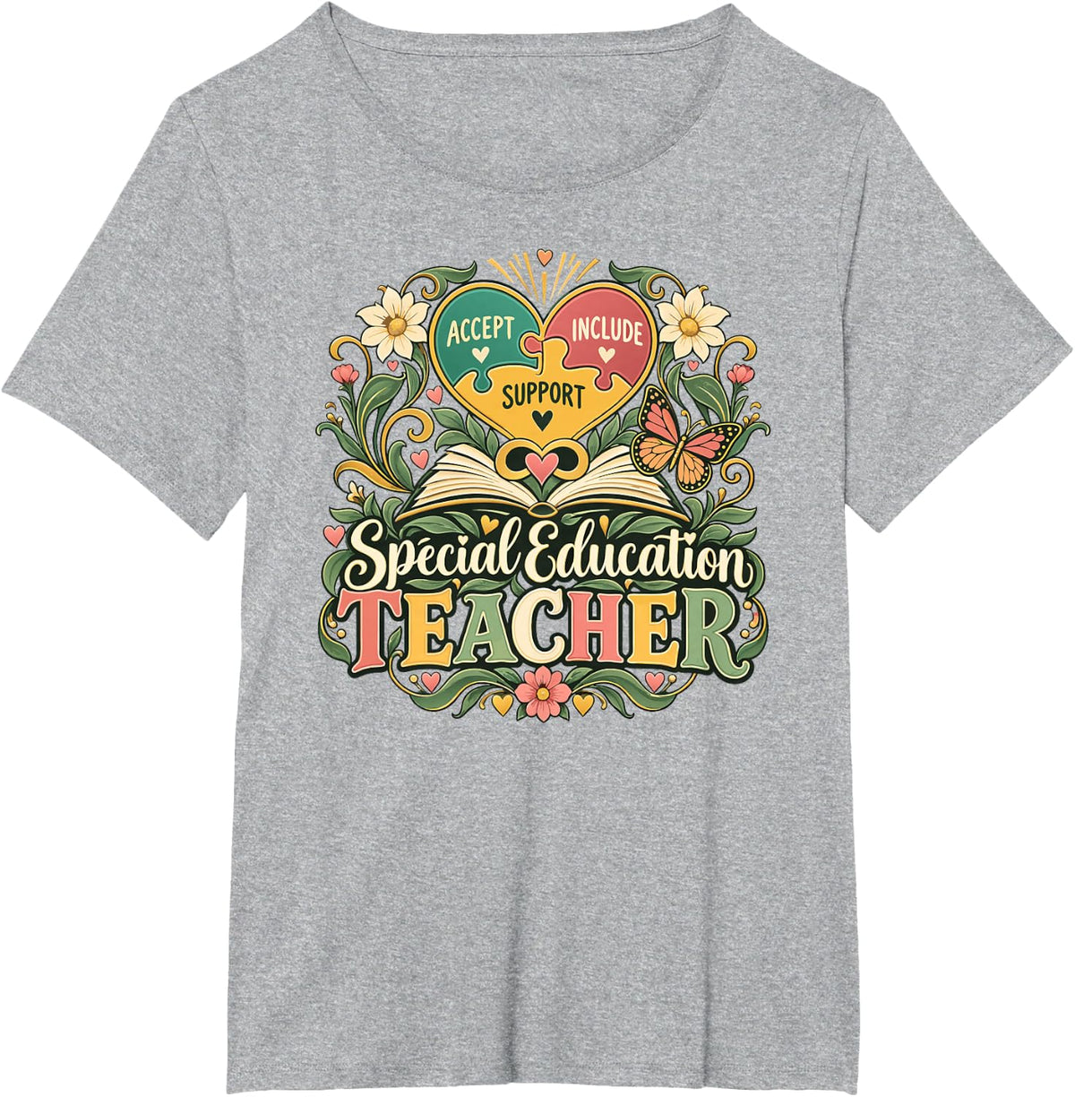 Special Education Teacher Accept Include Support SPED Book T-Shirt - Heather Grey