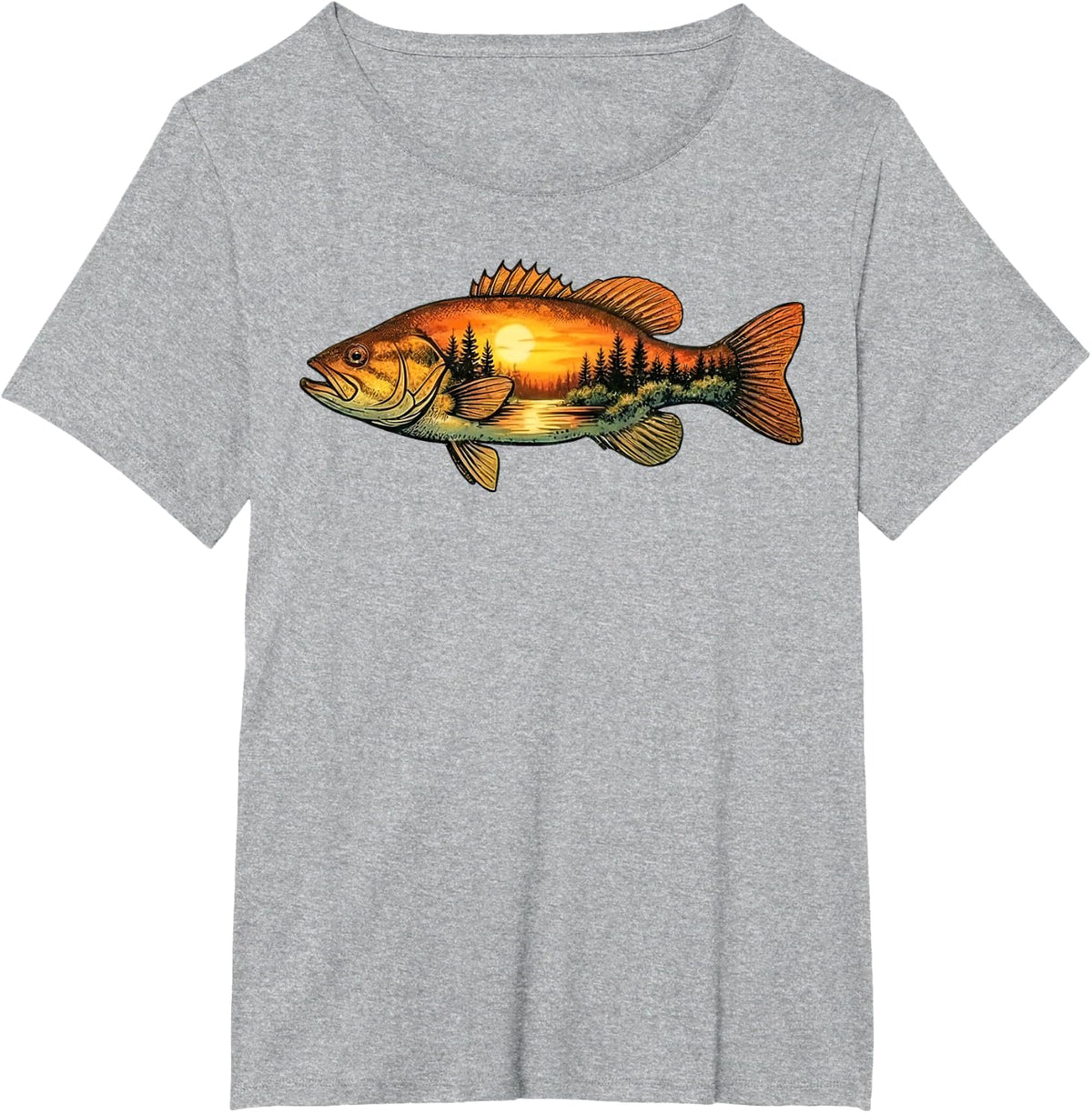 Smallmouth bass Fishing Sunset Nature Landscape T-Shirt - Heather Grey