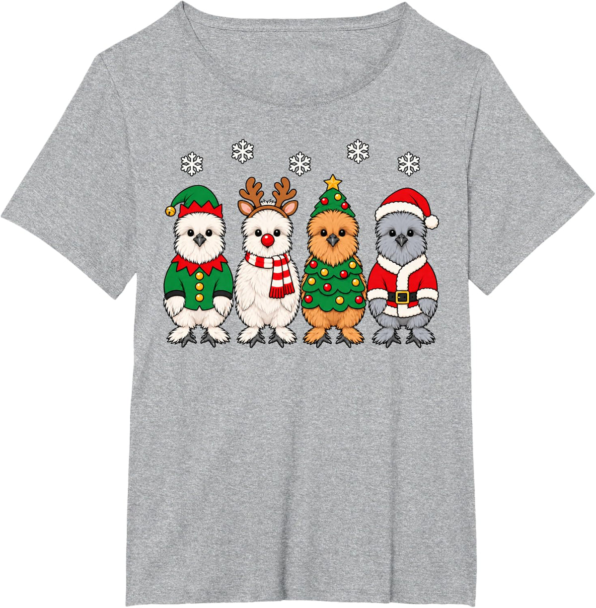 Silkie Chicken Christmas Reindeer Santa Farm Animal T-Shirt - Heather Grey