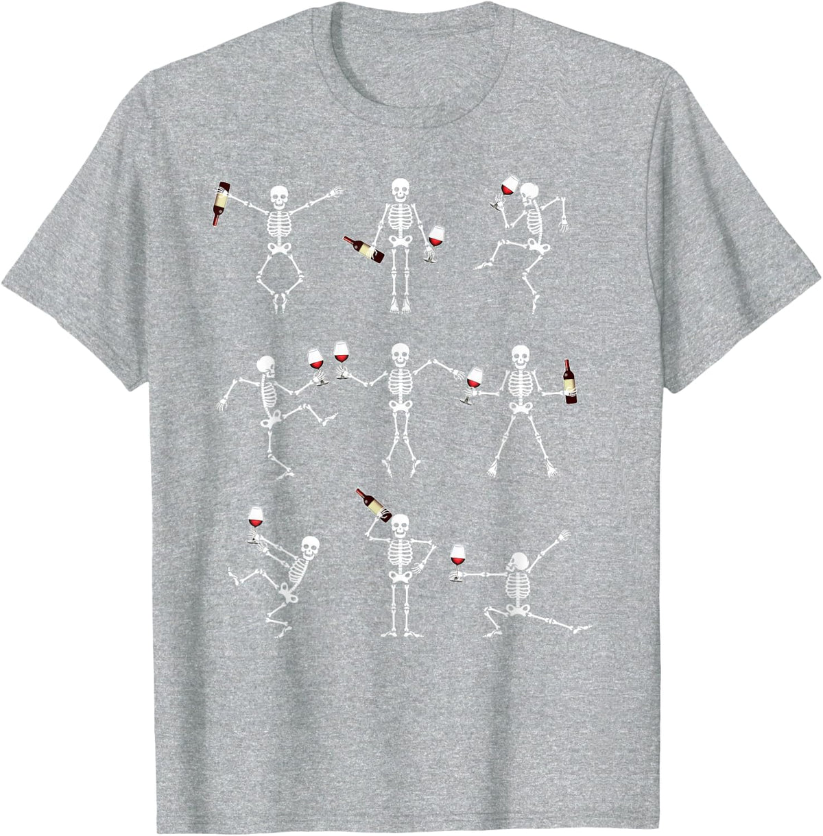 Skeleton Dancing with Hallo Wine Halloween Party Shirt T-Shirt - Heather Grey