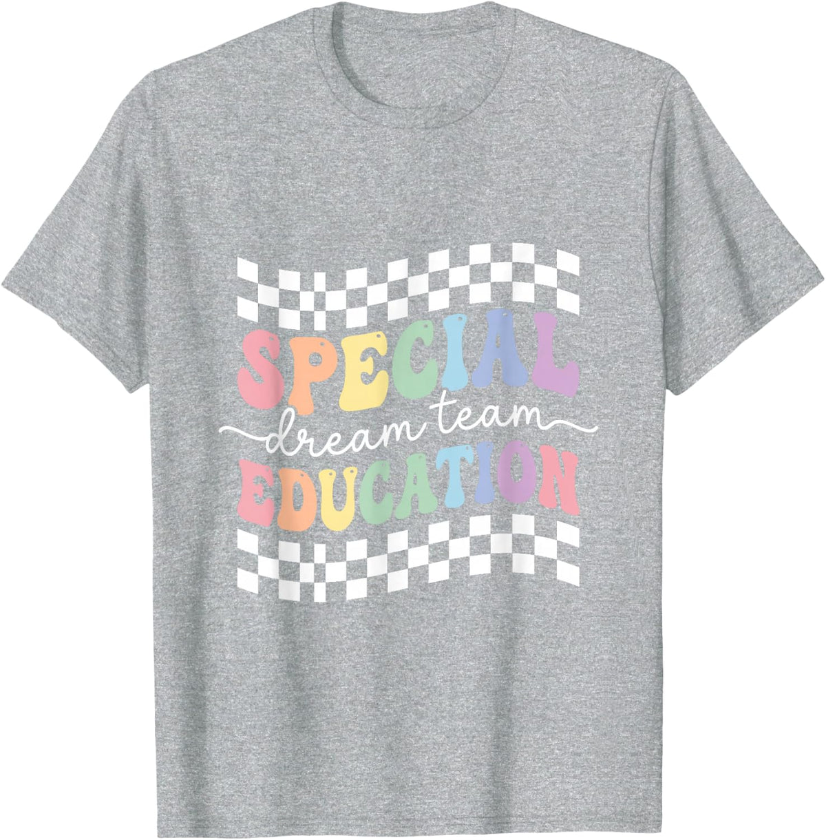 Special Education Dream Team SPED Teacher Retro Checkered T-Shirt - Heather Grey