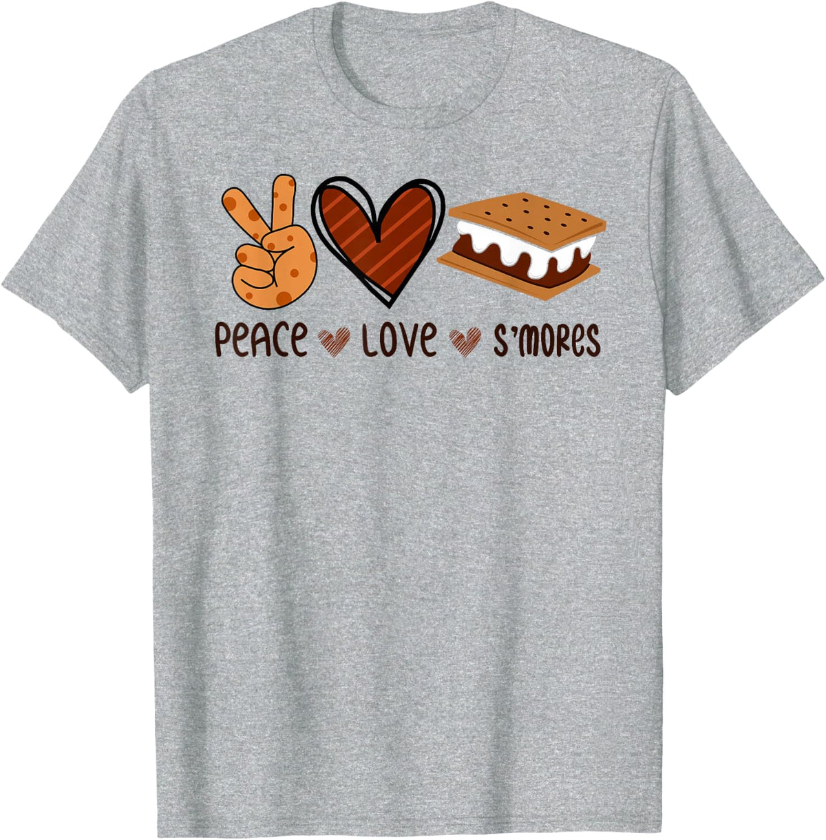 Smores Funny Camping Campfire - Peace Love and S'mores T-Shirt - Heather Grey