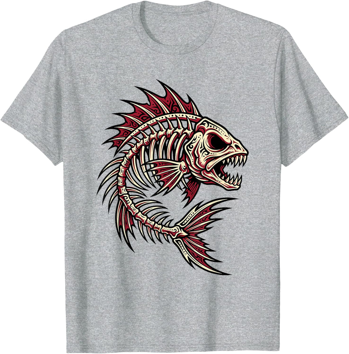 Skeleton Fish Bones Fishing Lover Fisherman Angler T-Shirt - Heather Grey