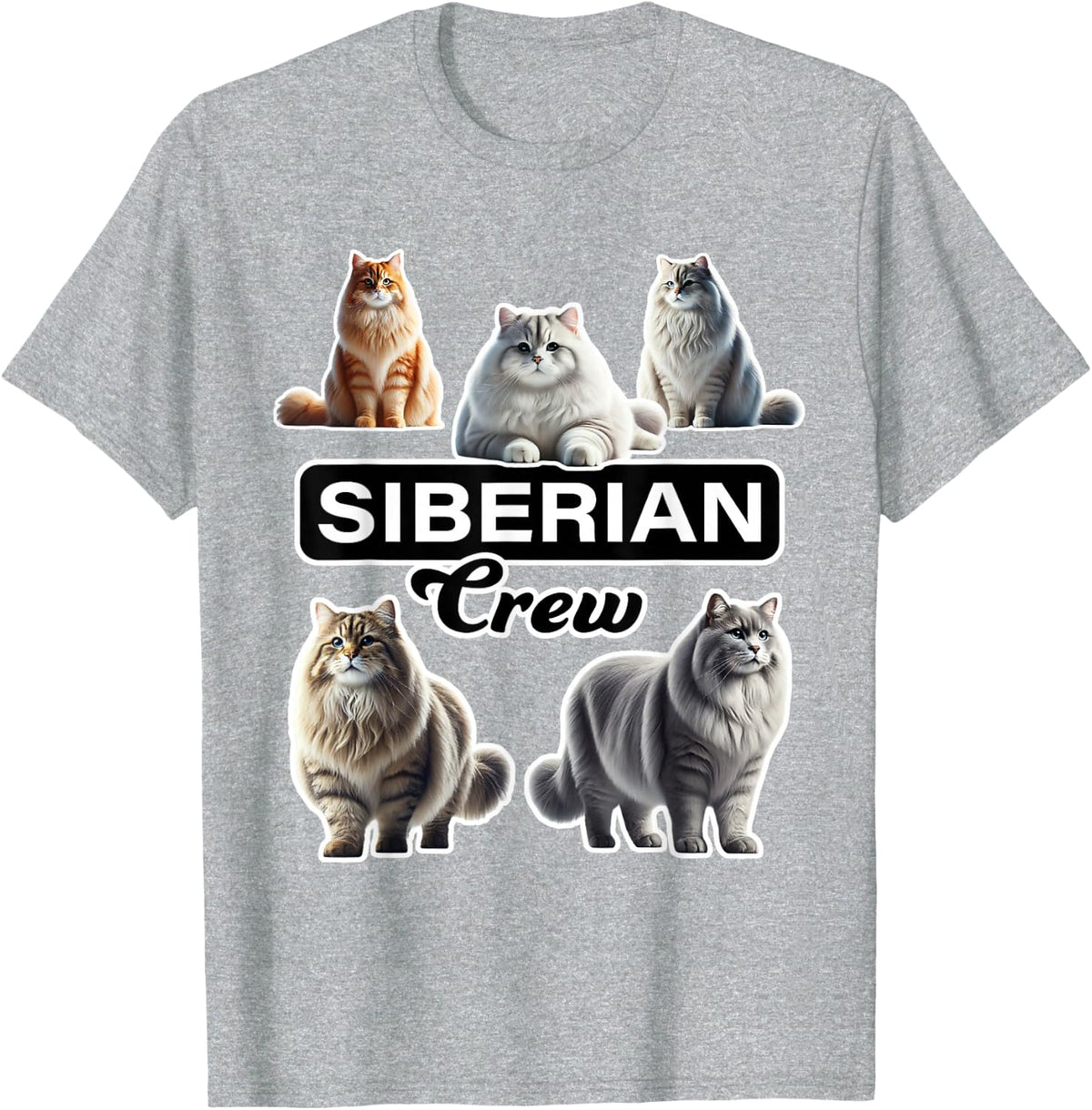 Siberian Cat Crew T-Shirt - Heather Grey